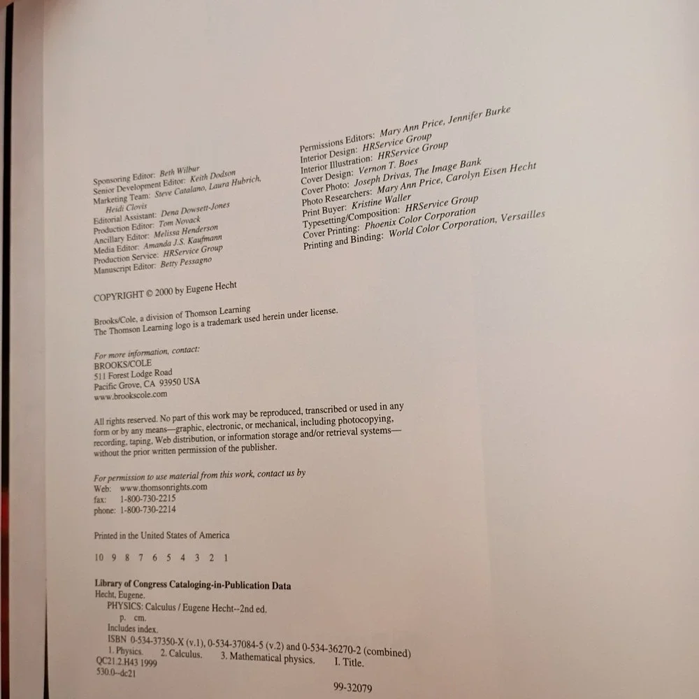 Physics : Calculus Second Edition Hardcover Eugene Hecht - Volume 2